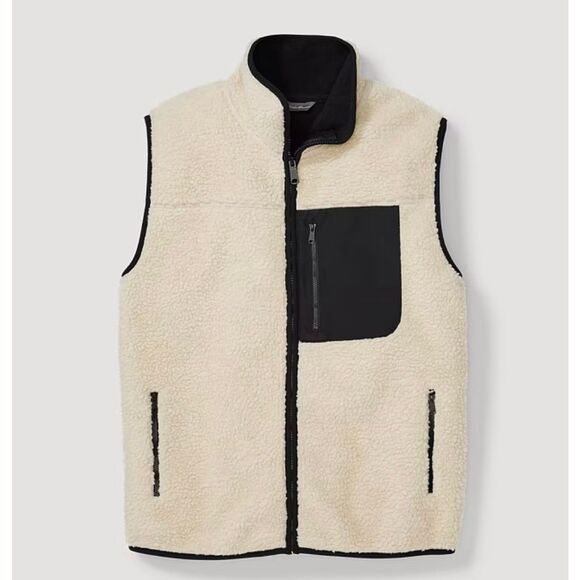 Eddie Bauer Chilali Sherpa Faux Shearling Fleece Vest size L Oyster Cream Full Z - Picture 1 of 11